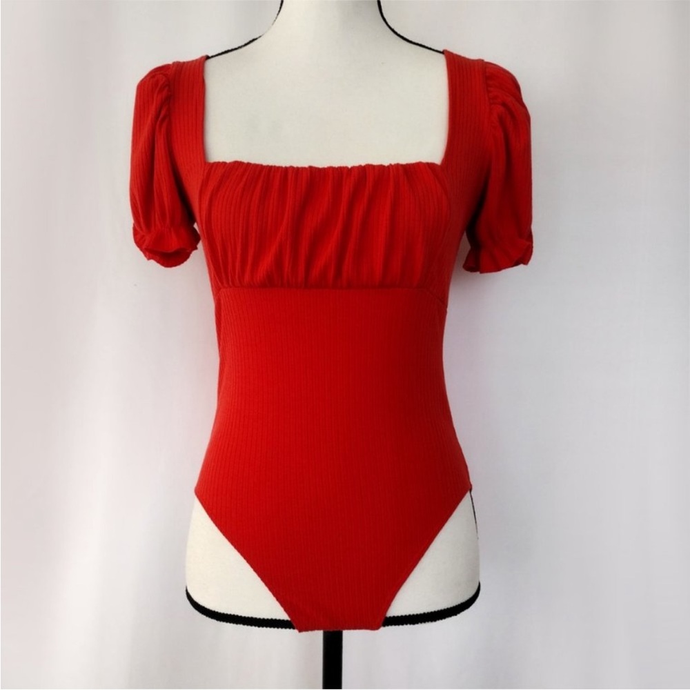 Forever 21 Red Square Neck Bodysuit